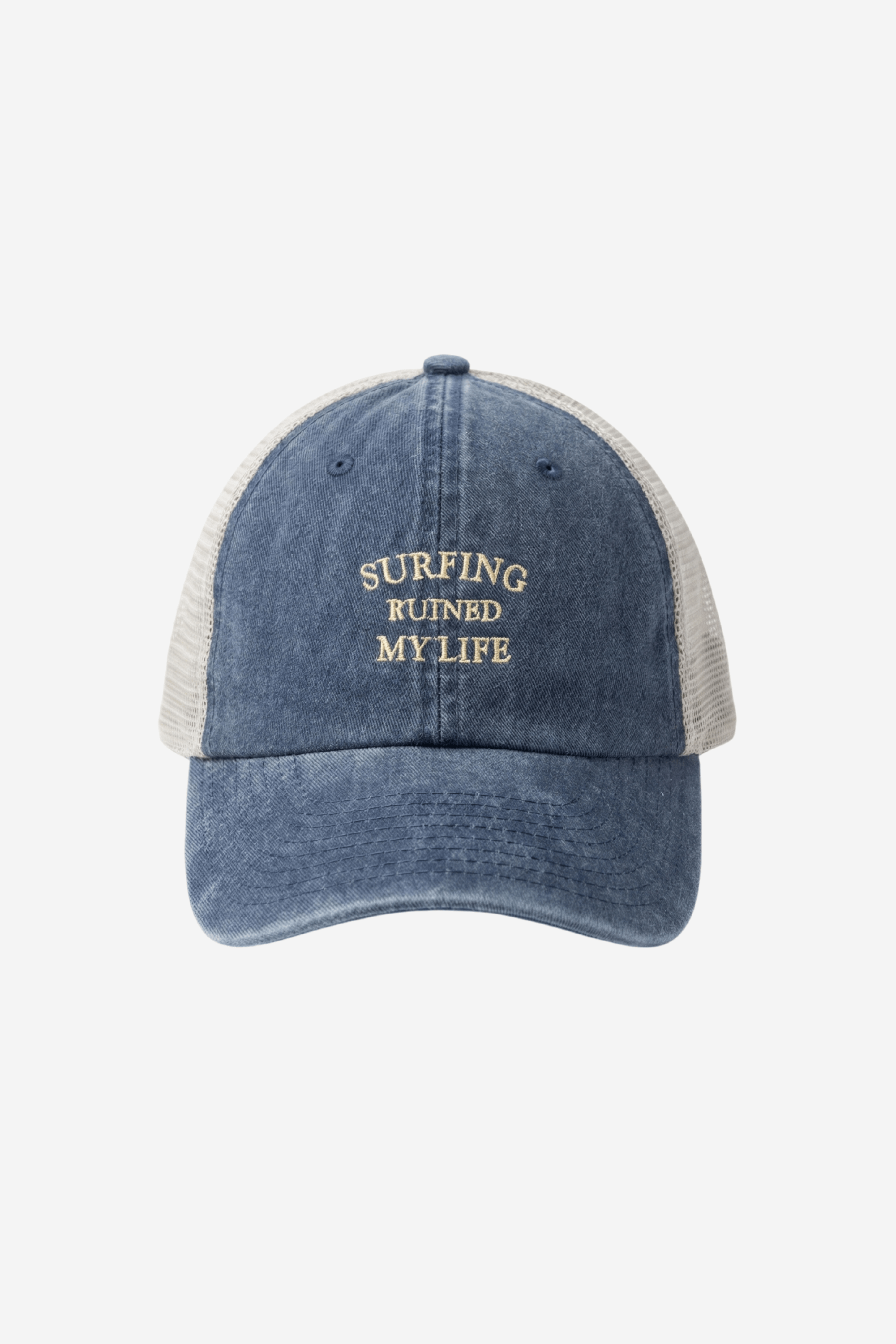 Surfing Ruined My Life Vintage Trucker Cap Blue